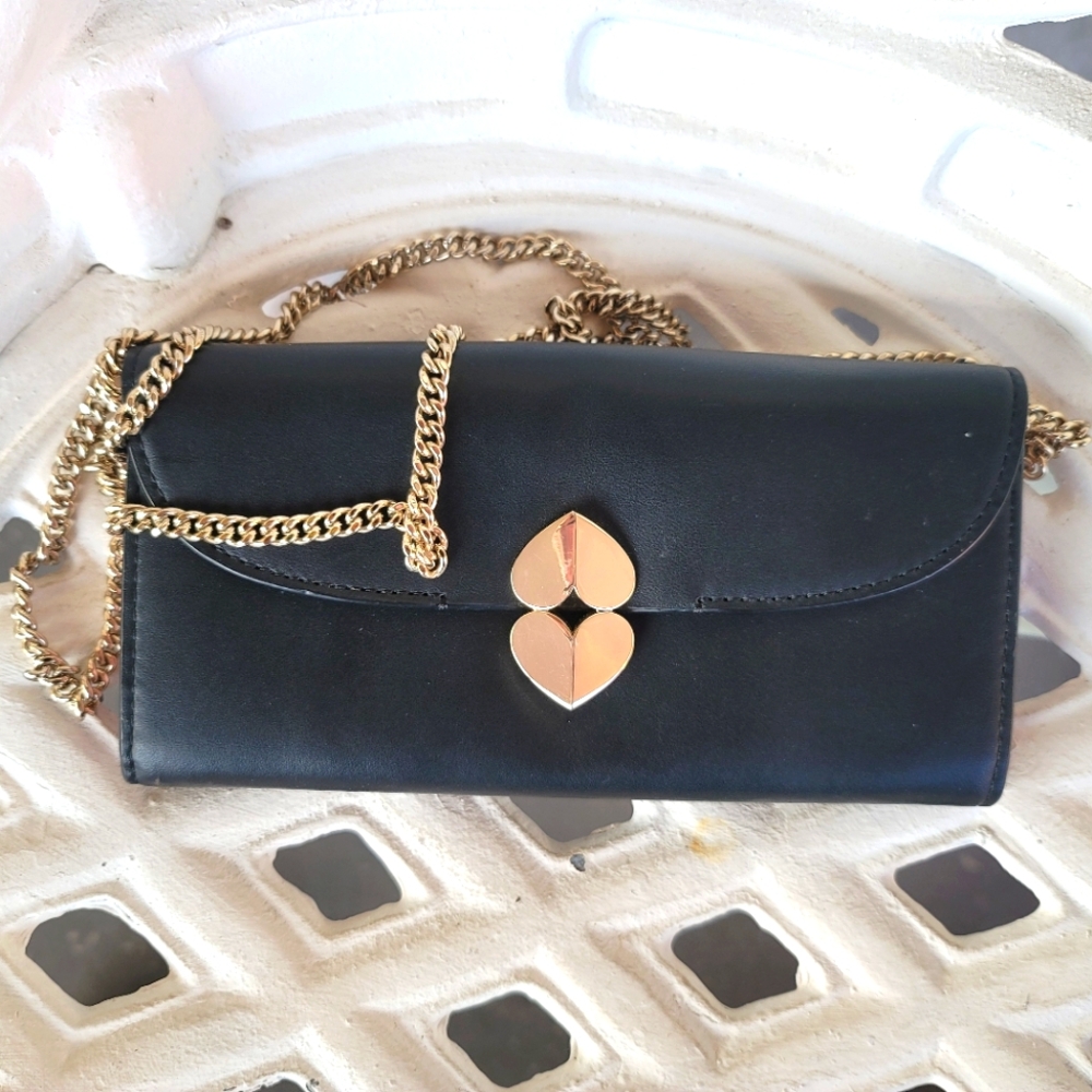 Kate Spade Kiss Lock Black Leather Chain Bag